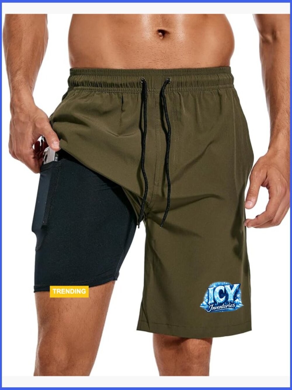 Mens Swim Trunks 9 Inch Inseam Board Shorts with Compression Liner and Zipper